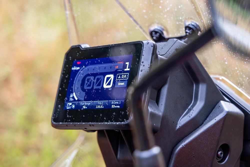 2025 KTM 390 Adventure R TFT dash detail.